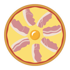 Pizza Carbonara - top view. Vector drawing, flat design.