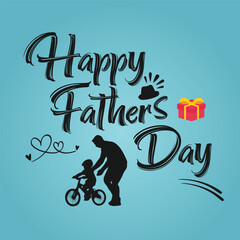 Father's Day poster or banner template with necktie and gift box on blue background