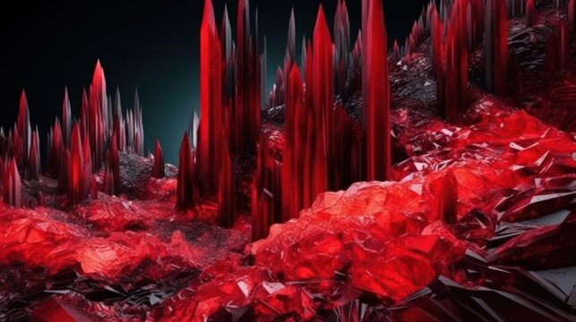 red polygonal crystals decoration on a black background HD 8K wallpaper Stock Photographic Image