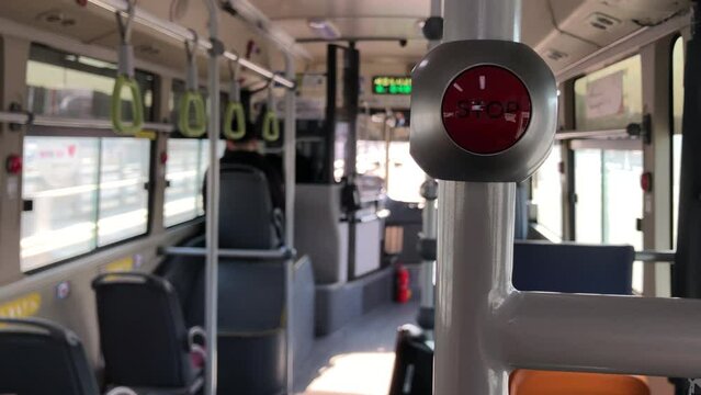 Daejeon, South Korea - Nov 2022 : Stop button on the BRT bus
