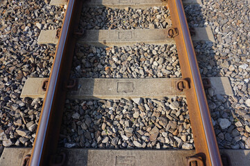 Closeup of the railroad tracks with top angle shot