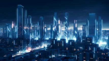 Plakat Beautiful neon night in a cyberpunk city. Illustration of the futuristic city skyscraper. generative AI.
