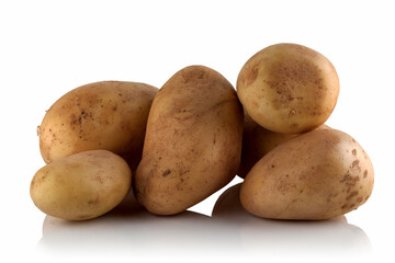 Raw potatoes on a white background