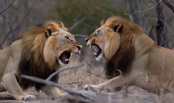 A fight between two lions over prey Creating using generative AI tools