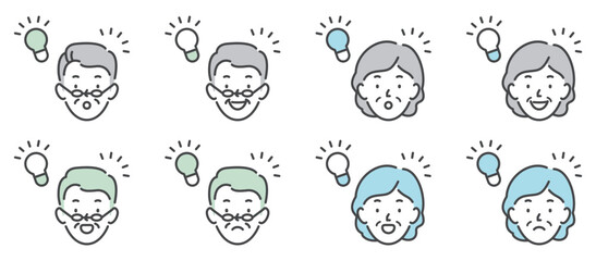 アイデアがひらめくシニアの顔　表情セット