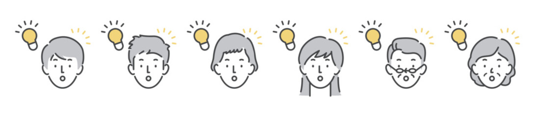 アイデアがひらめく家族の顔　表情セット