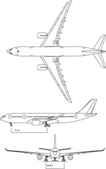 Passenger airplane detailed sketch illustration vector with sketch sizes 