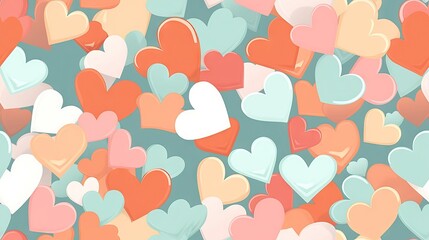 Fototapeta na wymiar Tile pattern of flat color romantic hearts. The design creates a sense of love and warmth, ideal for Valentine's Day or other romantic occasions. Generative AI