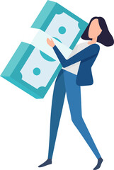 Woman holding big money, concept Rich from the jackpot