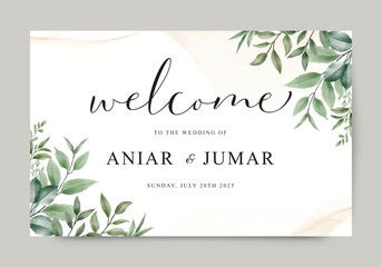 Green leaves for wedding welcome sign template