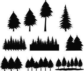 vintage trees icon. forest sign. trees logo. black evergreen woods symbol. flat style.