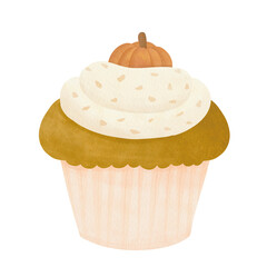 Cupcake pumpkin Watercolor Thanksgiving