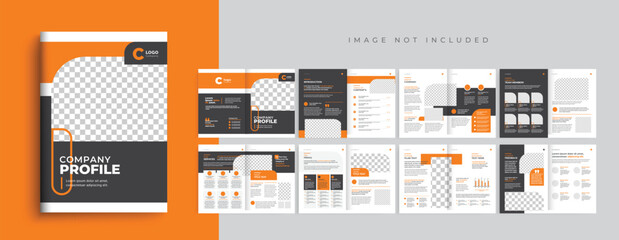 Fototapeta na wymiar Company profile business brochure template layout with orange color shapes. Creative multipage brochure template layout with a unique design