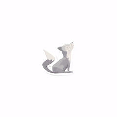 cute wolf cartoon sticker vector © ohrianid