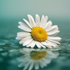 One delicate flower of chamomile on bright background. Concept of purity and refinement of nature. Generative ai