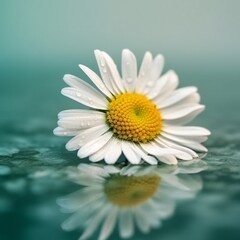 Fototapeta premium One delicate flower of chamomile on bright background. Concept of purity and refinement of nature. Generative ai