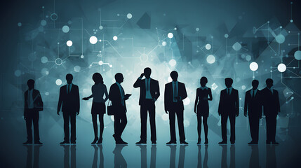 Image of modern business people and technology icons silhouettes