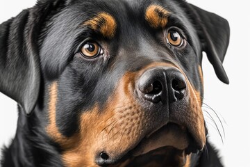 Close up of Rottweiler dog white background. Generative AI AIG16.