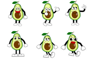 Avocado. Cute fruit characters set isolated on white background elements. vector illustration.
