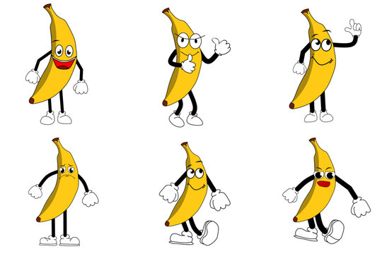 Banana. Cute fruit characters set isolated on white background elements. vector illustration.