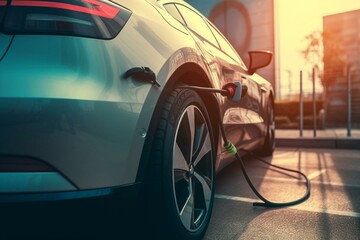 Obraz na płótnie Canvas Eco-friendly charging of electric vehicles with alternative fuel. Generative AI