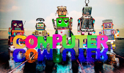 Retro robot toys with the word COMPUTER