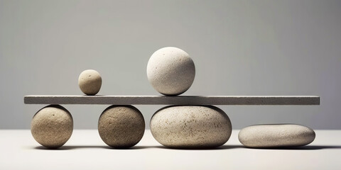 Balancing stones. Tower of pebble. Zen mediation concept. Generative AI