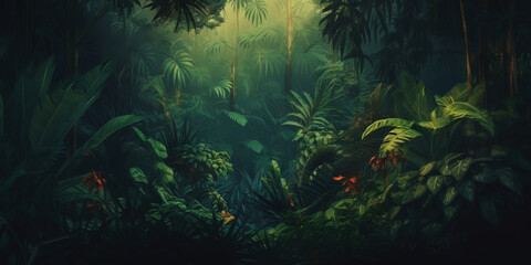 Fototapeta na wymiar Deep tropical jungles. Dense forest landscape. Generative AI