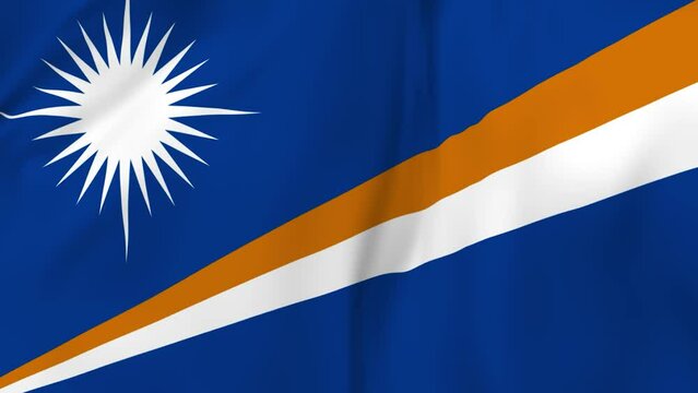 Arising map of Marshall Islands and waving flag of Marshall Islands in background. 4k video.