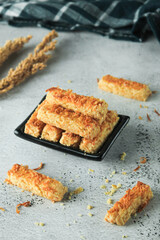 Castangel cake or kastengel is traditional cake or cookies in Indonesia. made from wheat flour dough, eggs, margarine, and cheese