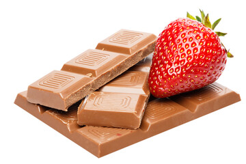 Strawberries and milk chocolate on white background