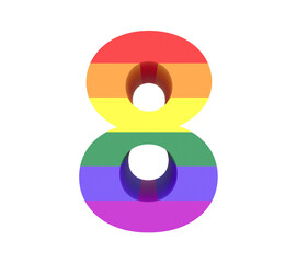 LGBT flag rainbow colored 3D number 8 on transparent background