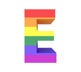 LGBT flag rainbow colored 3D letter E on transparent background