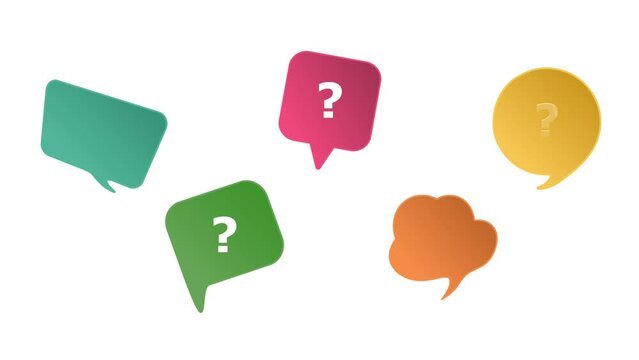 multi color speech bubbles with question  marks  isolated on white background. 4K VDO