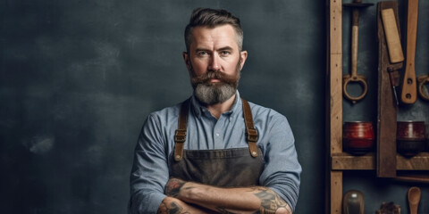 Portrait of a craftsman standing with confidence, Generative AI