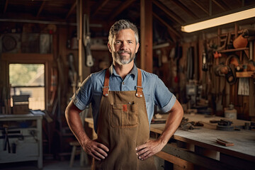 Portrait of a craftsman standing with confidence, Generative AI