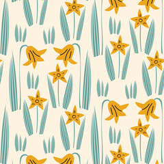 Pattern with daffodils .Vector texture for kids bedding, fabric, wallpaper, wrapping paper, textile, t-shirt