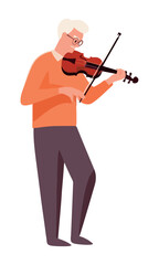 One person playing violin, holding bow expertly