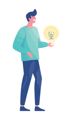 Businessman holding light bulb, symbol of ideas
