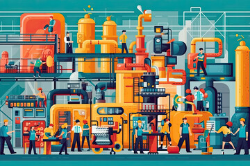 Multi-ethnic of Factory workers working success. Production or business achieve target, Generative AI