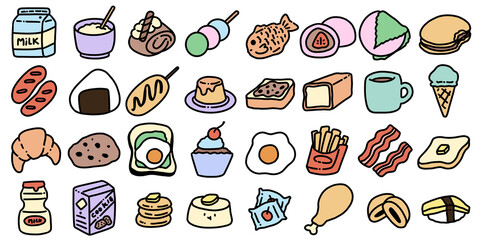 Fototapeta na wymiar Cute doodle food set