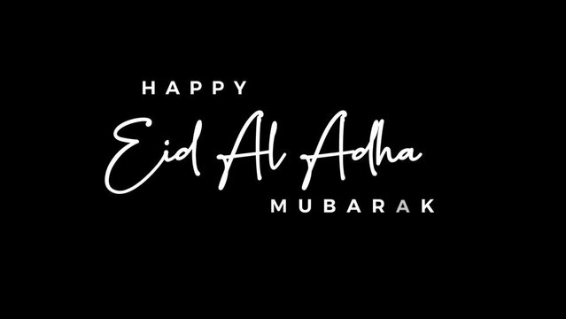 Happy eid al adha Mubarak text animation on black and green screen background. Great for celebration for your business.