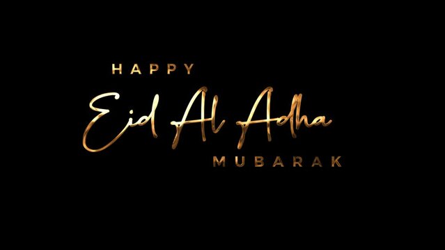 Premium Happy Eid Al Adha Mubarak text animation gold color on black background. Great for your bussiness.
