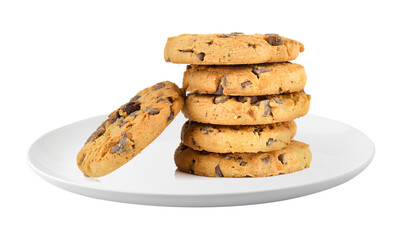 Chocolate chip cookie in a plate isolated on  transparent png
