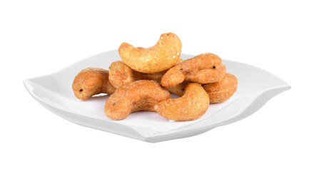 cashew nut in ceramic plate (beautiful shape) on  transparent png