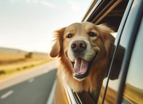 summer holiday with the dog in the car create adventure scene for your journey themes concept add to enhance your design content with feeling happy, fun adventure