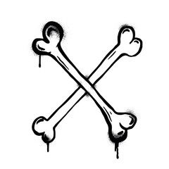Urban style graffiti bones cross sprayed with leak and splashes. Vector hand drawn textured illustration on white background for banner, decoration, street art, halloween eps 10