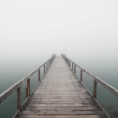 Obraz premium 霧がかった湖の桟橋 Generative AI