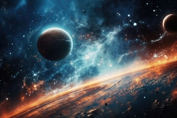 Fototapeta na wymiar Planets and Galaxy in Deep Space, Science Fiction Wallpaper