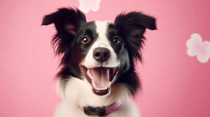 border collie dog on pink color background with Ai Generated